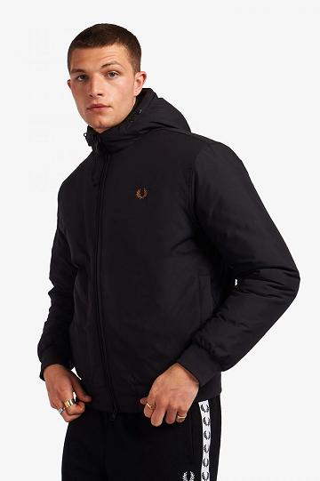 Black Fred Perry Padded Hooded Brentham Men's Jackets | PH 1219LISH